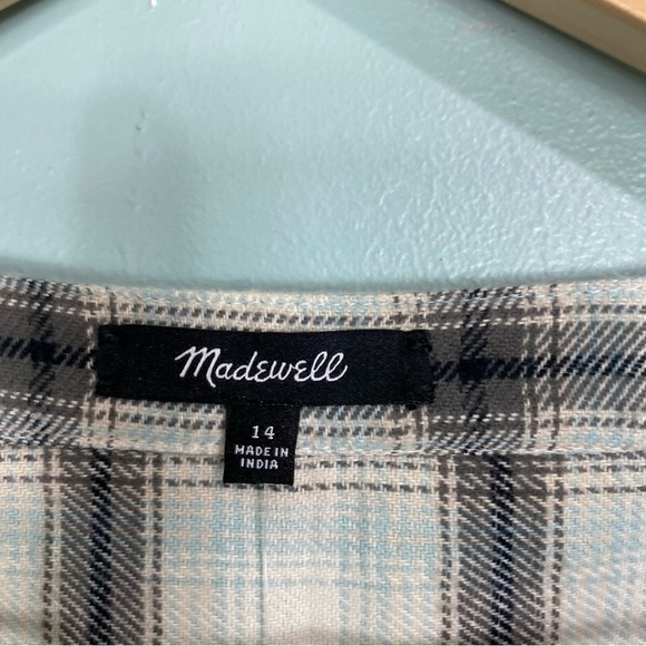 Madewell NH065‎ Flannel Button Front Midi Dress Plaid Sz 14 Blue Black White - Picture 2 of 5